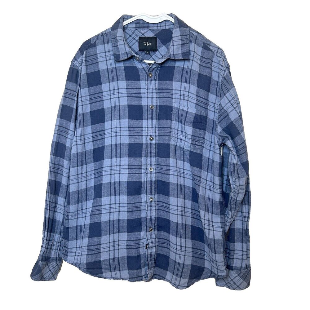 Rails Men’s Large Button Up Shirt Flannel LS Wyatt Steel Blue Knit Cotton Casual